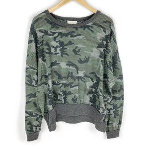 Fantastic Fawn Top Green Camo Oversized Waffle Knit S